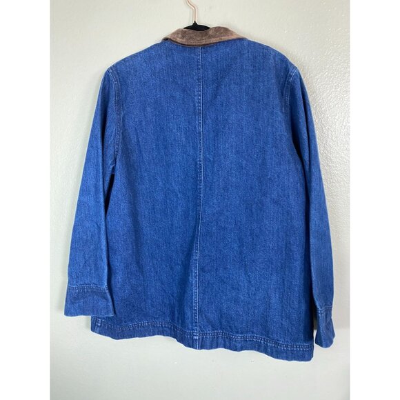 Vtg David Brooks Denim Chore Barn Jacket Suede Collar Womens Large Wool lining - Picture 2 of 16